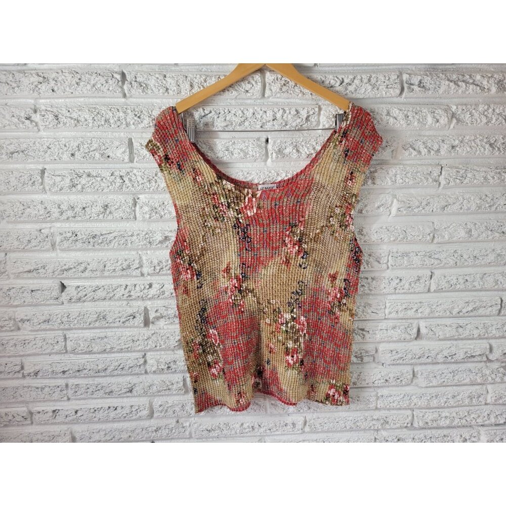 Liz Baker Womens Top 18W Plus Tank Red Floral Lightweight Festival FLO401E
